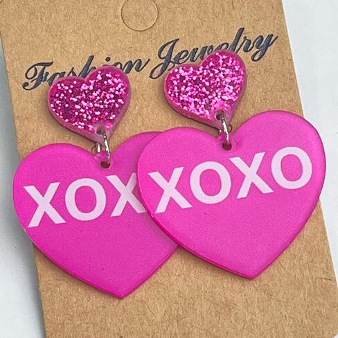 Pingyongchang Cute Love Heart Glitter Acrylic Dangle Earrings for Women Girls Hug Me Be Mine Kiss Me Letter Heart Shape Drop Valentines Day Mother's Day Birthday Day Jewelry Gift in Saudi Arabia