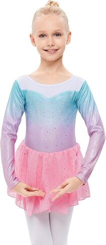 LIONJIE Little Girls Long Sleeve Shiny Diamond Gymnastics Leotards with Tutu Dress Skirt Ballet Dance Biketards in Saudi Arabia