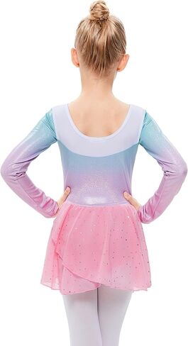 LIONJIE Little Girls Long Sleeve Shiny Diamond Gymnastics Leotards with Tutu Dress Skirt Ballet Dance Biketards in Saudi Arabia