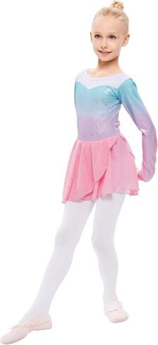 LIONJIE Little Girls Long Sleeve Shiny Diamond Gymnastics Leotards with Tutu Dress Skirt Ballet Dance Biketards in Saudi Arabia