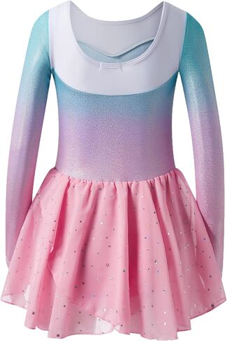 LIONJIE Little Girls Long Sleeve Shiny Diamond Gymnastics Leotards with Tutu Dress Skirt Ballet Dance Biketards in Saudi Arabia