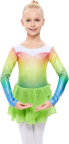 LIONJIE ثياب الجمباز للفتيات الصغيرات بأكمام طويلة من الألماس اللامع مع تنورة توتو لرقص الباليه in Kuwait