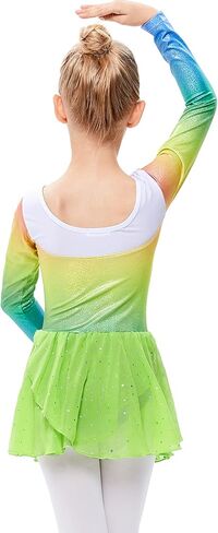 LIONJIE ثياب الجمباز للفتيات الصغيرات بأكمام طويلة من الألماس اللامع مع تنورة توتو لرقص الباليه in Kuwait