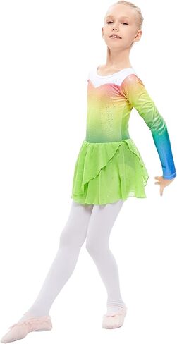 LIONJIE ثياب الجمباز للفتيات الصغيرات بأكمام طويلة من الألماس اللامع مع تنورة توتو لرقص الباليه in Kuwait