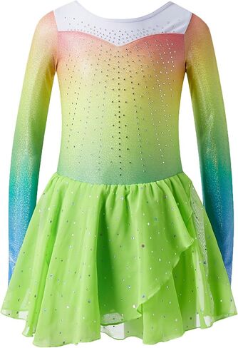 LIONJIE ثياب الجمباز للفتيات الصغيرات بأكمام طويلة من الألماس اللامع مع تنورة توتو لرقص الباليه in Kuwait