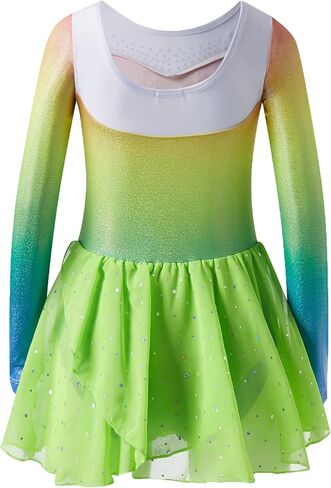 LIONJIE ثياب الجمباز للفتيات الصغيرات بأكمام طويلة من الألماس اللامع مع تنورة توتو لرقص الباليه in Kuwait