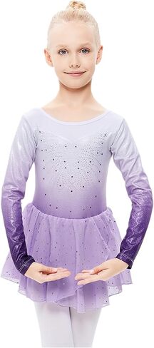 LIONJIE Little Girls Long Sleeve Shiny Diamond Gymnastics Leotards with Tutu Dress Skirt Ballet Dance Biketards in Saudi Arabia