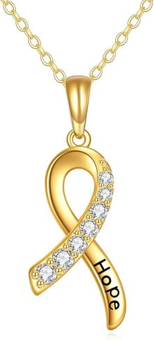 14K Solid Gold Breast Cancer Souvenir Necklace Real Gold Pendant Pink Ribbon Jewelry Gifts for Women Girls in Saudi Arabia