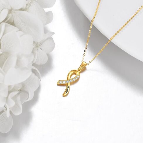 14K Solid Gold Breast Cancer Souvenir Necklace Real Gold Pendant Pink Ribbon Jewelry Gifts for Women Girls in Saudi Arabia