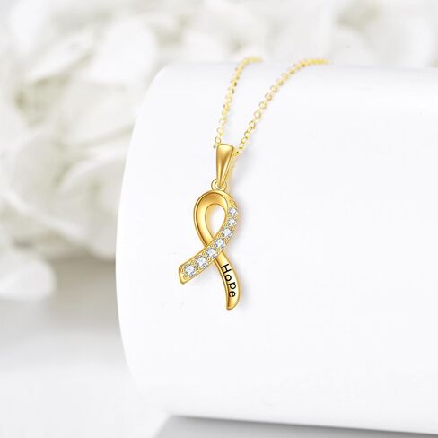 14K Solid Gold Breast Cancer Souvenir Necklace Real Gold Pendant Pink Ribbon Jewelry Gifts for Women Girls in Saudi Arabia