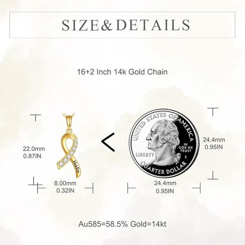 14K Solid Gold Breast Cancer Souvenir Necklace Real Gold Pendant Pink Ribbon Jewelry Gifts for Women Girls in Saudi Arabia