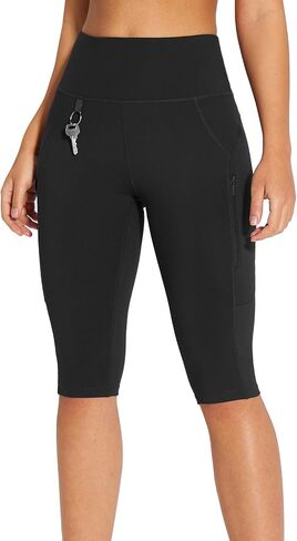 BALEAF Women's Hiking Long Shorts High Waist Knee Length Leggings Capri Pockets Athletic Outdoor Travel Workout Biker Shorts in Saudi Arabia
