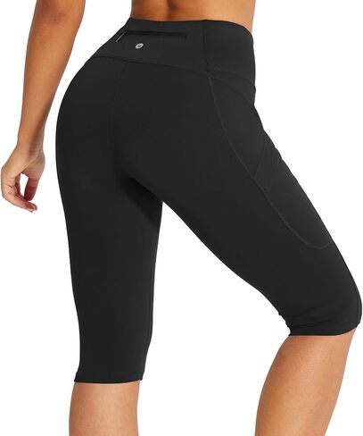 BALEAF Women's Hiking Long Shorts High Waist Knee Length Leggings Capri Pockets Athletic Outdoor Travel Workout Biker Shorts in Saudi Arabia