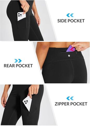 BALEAF Women's Hiking Long Shorts High Waist Knee Length Leggings Capri Pockets Athletic Outdoor Travel Workout Biker Shorts in Saudi Arabia