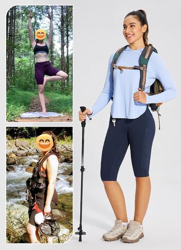 BALEAF Women's Hiking Long Shorts High Waist Knee Length Leggings Capri Pockets Athletic Outdoor Travel Workout Biker Shorts in Saudi Arabia