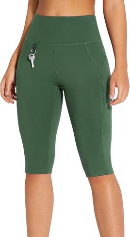 BALEAF Women's Hiking Long Shorts High Waist Knee Length Leggings Capri Pockets Athletic Outdoor Travel Workout Biker Shorts in Saudi Arabia