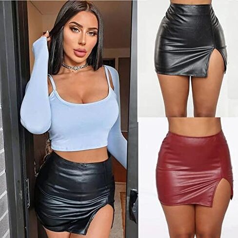 المرأة فو الجلود عالية الخصر الشق تنحنح قلم رصاص تنورة مثير البسيطة Bodycon نحيل الصلبة الأسود in Saudi Arabia