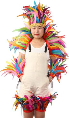 QI@XIA Feather Shoulder Shawl 1 Pair of Wrist Cuffs and Leg Cuff 1 Headpiece Carnival Halloween Costume Accessory Mardi gras in Saudi Arabia