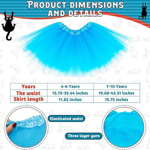 مجموعة أزياء QZYL مكونة من 4 قطع، تنورة توتو من التول الأزرق وأربطة رأس على شكل ذيل حصان وقفازات مخططة باللون الأزرق والأحمر وجوارب عالية للركبة للفتيات التنكرية in Kuwait