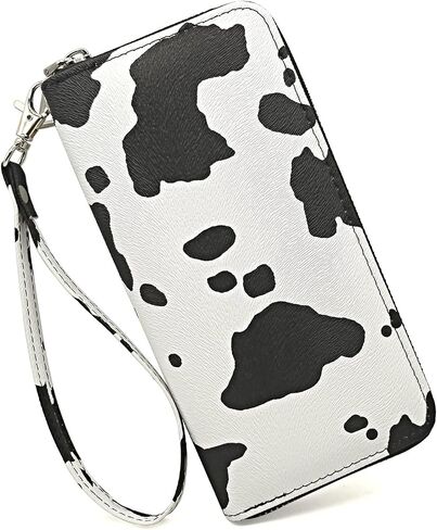 Cow Print Wallets for Women Cow Pattern PU Leather Zipper Long Purse with Removable Wristlet Cellphone Credit Card Money Holder Clutch Wallet in Saudi Arabia