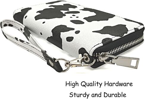 Cow Print Wallets for Women Cow Pattern PU Leather Zipper Long Purse with Removable Wristlet Cellphone Credit Card Money Holder Clutch Wallet in Saudi Arabia