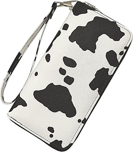 Cow Print Wallets for Women Cow Pattern PU Leather Zipper Long Purse with Removable Wristlet Cellphone Credit Card Money Holder Clutch Wallet in Saudi Arabia