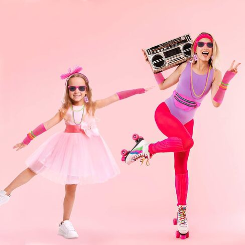 أزياء Hysagtek 80s للنساء، 16 قطعة من إكسسوارات 80s، أقراط ريترو 80s عقال سوار قلادة شبكة صيد السمك قفازات نظارات حقيبة ليزر in Kuwait