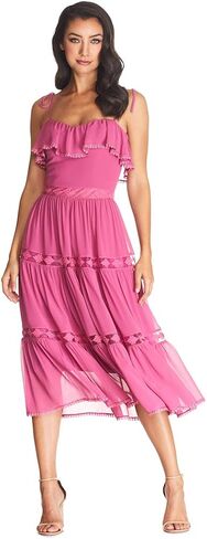 Dress the Population Women's Dream Sleeveless Ruffle Bodice Lace Insert Tiered Skirt Midi Dress in Saudi Arabia