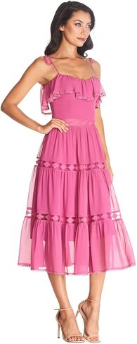 Dress the Population Women's Dream Sleeveless Ruffle Bodice Lace Insert Tiered Skirt Midi Dress in Saudi Arabia