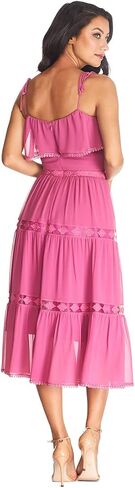 Dress the Population Women's Dream Sleeveless Ruffle Bodice Lace Insert Tiered Skirt Midi Dress in Saudi Arabia