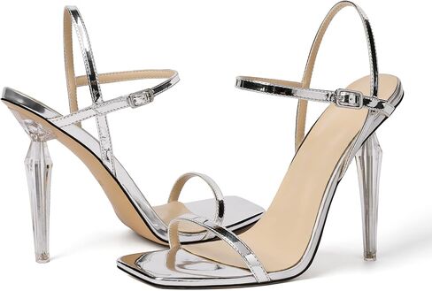 Zamikoo Women's High Heel Sandals, Ankle Strap Open Toe Heels, Square Toe Clear Stiletto Heeled Sandals 4 Inch in Saudi Arabia