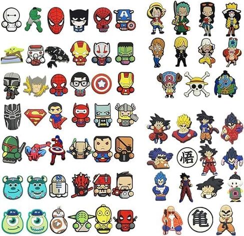 PORUTE 100 PCS Anime Superheros Shoe Charms for Shoe and Bracelets Wristbands Party Gifts, Accessories for Halloween, Easter, Christmas, Birthdays, for Kids & unisex-adult in Kuwait