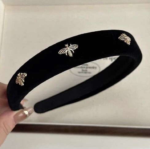 TERSE Black Velvet Headband for Women White Pearl Head Band Cute Designer Headband Fashion Hair Accessories Vintage Women Holiday Headbands Elastic Hair Bands for Women's Hair in Kuwait