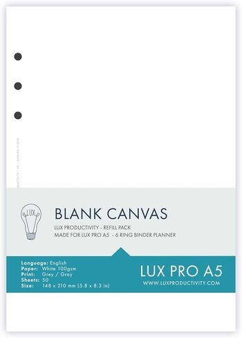 LUX PRO A5: Standard 6 Month Set – LUX Productivity Refill Pack - Planner Page Inserts - Compatible with The LUX PRO A5 6-Ring Binder Organizer in Saudi Arabia
