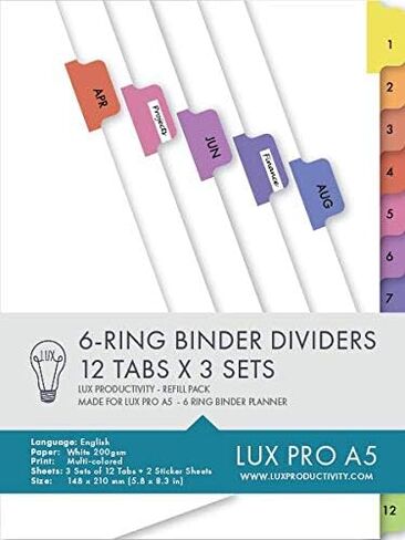 LUX PRO A5: Standard 6 Month Set – LUX Productivity Refill Pack - Planner Page Inserts - Compatible with The LUX PRO A5 6-Ring Binder Organizer in Saudi Arabia
