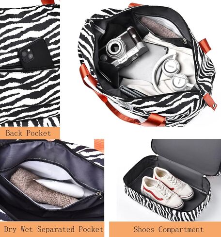 حقيبة سفر من القماش الخشن للنساء في عطلة نهاية الأسبوع يمكن حملها طوال الليل حقيبة رياضية للجيم مع جيب مبلل وحجرة أحذية يمكن حملها على حقيبة حمل مع أكمام ترولي للسفر وصالة الألعاب الرياضية واليوجا والتخييم المدرسي (طباعة البقرة) in Kuwait