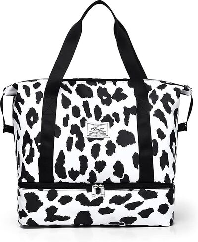 Travel Duffel Bag for Women Weekender Carry On Overnight Bag Sports Gym Bag with Wet Pocket and Shoes Compartment Carry On Tote Bag with Trolley Sleeve Travel Gym Yoga School Camping (Cow Print) in Saudi Arabia