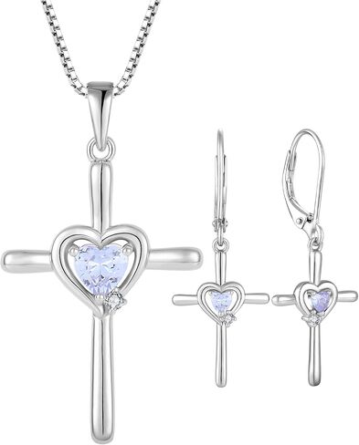 قلادة متقاطعة من الفضة الإسترليني عيار 925 على شكل صليب على شكل قلادة دينية مكونة من مجموعة مجوهرات ألكسندريت للنساء in Kuwait