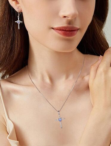 قلادة متقاطعة من الفضة الإسترليني عيار 925 على شكل صليب على شكل قلادة دينية مكونة من مجموعة مجوهرات ألكسندريت للنساء in Kuwait