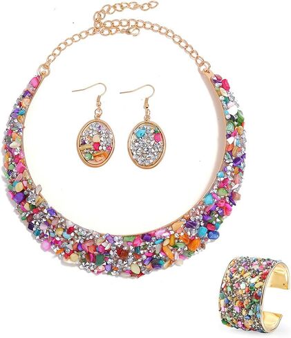 حجر الراين طوق الذهب قلادة معدنية للنساء بيان الياقات القلائد مجموعات إكسسوارات المجوهرات in Kuwait