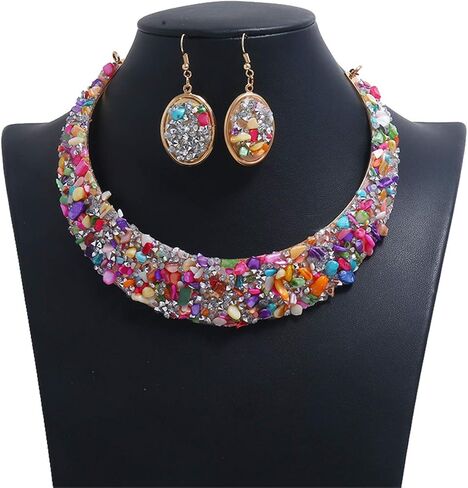 حجر الراين طوق الذهب قلادة معدنية للنساء بيان الياقات القلائد مجموعات إكسسوارات المجوهرات in Kuwait