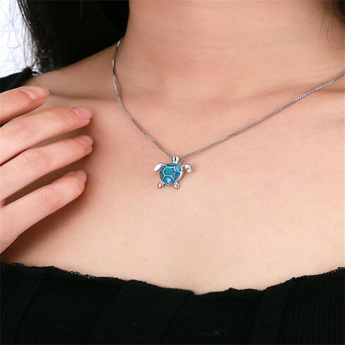 Opal Sea Turtle Necklace Earrings Set for Women Girls Hypoallergenic Delicate Cute Ocean Animal Blue Birthstone Funny Small Stud Earrings for Her Birthday Holiday Christmas Fashion Jewelry Set Gifts in Saudi Arabia