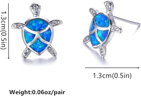 Opal Sea Turtle Necklace Earrings Set for Women Girls Hypoallergenic Delicate Cute Ocean Animal Blue Birthstone Funny Small Stud Earrings for Her Birthday Holiday Christmas Fashion Jewelry Set Gifts in Saudi Arabia