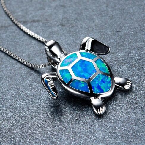 Opal Sea Turtle Necklace Earrings Set for Women Girls Hypoallergenic Delicate Cute Ocean Animal Blue Birthstone Funny Small Stud Earrings for Her Birthday Holiday Christmas Fashion Jewelry Set Gifts in Saudi Arabia