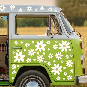 12 Sheets Daisy Stickers 147 Pieces Daisy Flower Car Decals Vinyl Groovy Daisy Flower Window Clings for Car Bumper Wall Laptop Mirror Truck Hippie Decoration (Active Style)