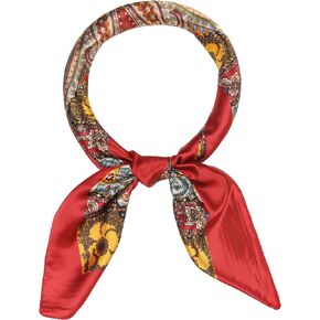 Women's Satin Square Scarf, 35" Large Paisley Symmetric Silk Like Hair Scarf Head Sleeping Wrap Bandanas