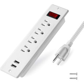 Recessed Power Strip with Type C 20W PD Fast Charge Desk Power Outlet 4 Outlets 2 USB and 1 USB C Built in Furniture Extension Power Plug for Dorm Office (Black)