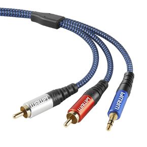 RCA Cable, 3.55mm Male to 2RCA Male Stereo Audio Adapter，Gold-Plated with Nylon Braided RCA to AUX Audio Cord Hi-Fi Compatible with All RCA-Enabled Devices 15ft/5m