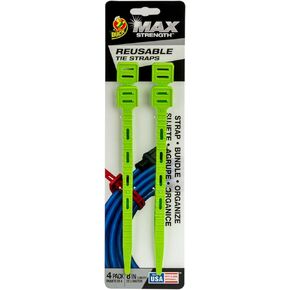Duck Max Strength Heavy Duty Reusable Rubber Cable Ties, Tie Straps, Indoor and Outdoor 350mm - 2 Pack Yellow