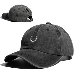 YuMENo Womens Ponytail Baseball Cap Washed Cotton Vintage Adjustable Unstructured Trucker Hats